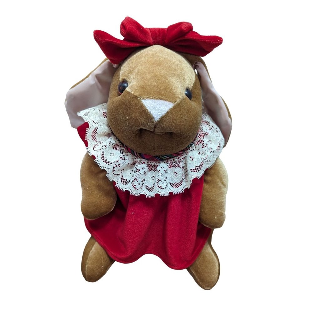 VTG 1985 Velveteen Rabbit Girl red dress bow 13 inch stuffed toy bunny